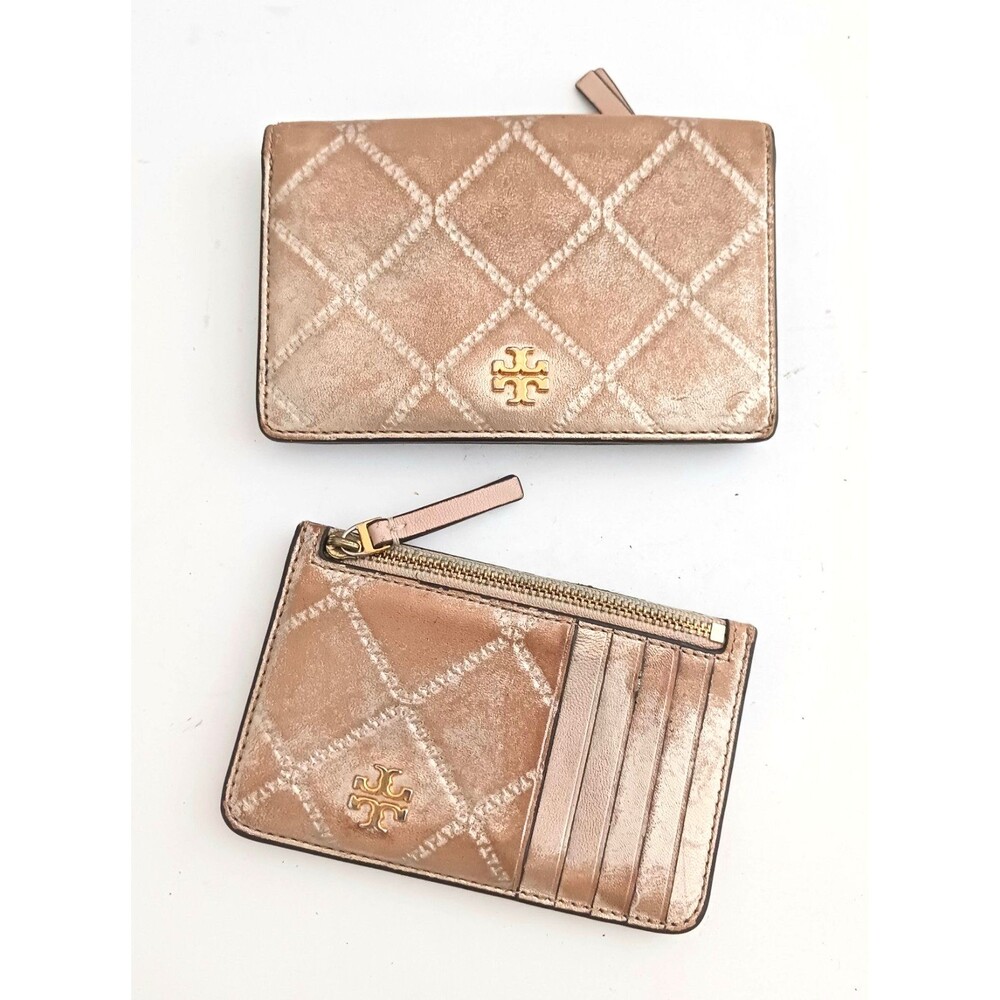 Tory Burch Willa Bifold Wallet & Cardcase Gold Wash Tan Diamond Quilt Leather